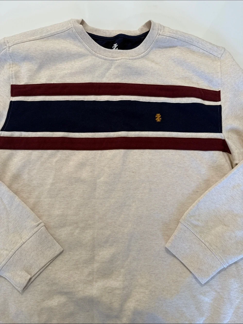 IZOD Men’s Sportwear Fleece Crewneck Pullover Colorblock Ribbed Neck Hem Sz XL